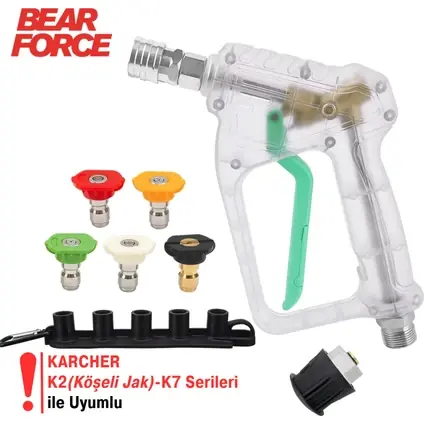 Karcher Uyumlu Bear Force Şeffaf Basınçlı Yıkama Tabancası 5'li Nozzle Set