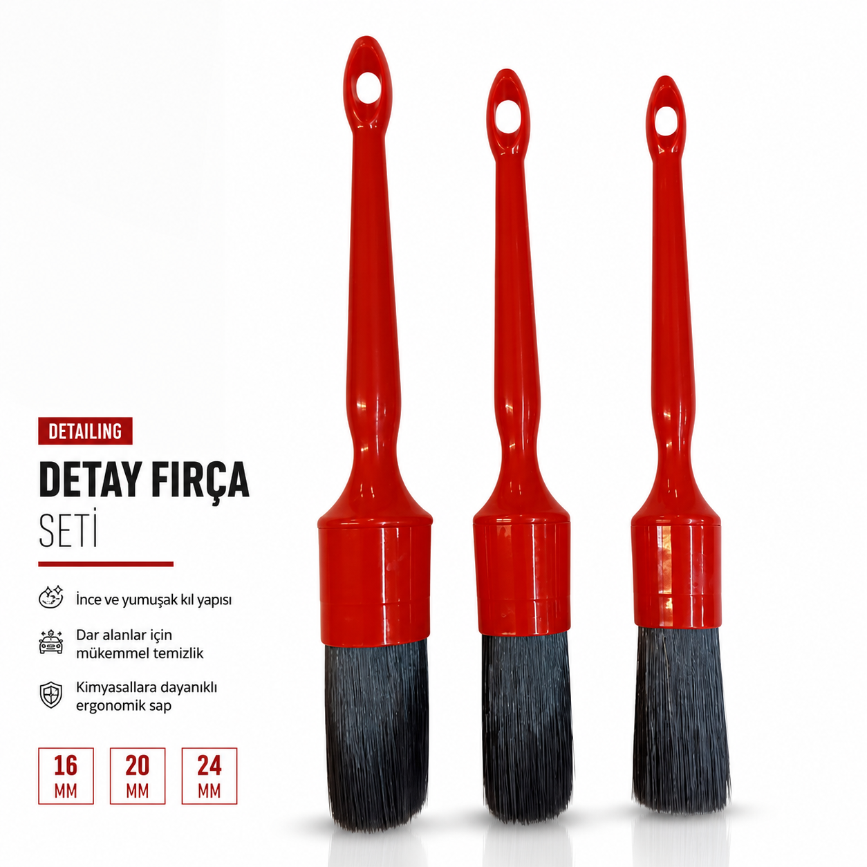 3LÜ Detay Fırçası Kırmızı Siyah
