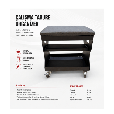 Tekerlekli Metal Tabure